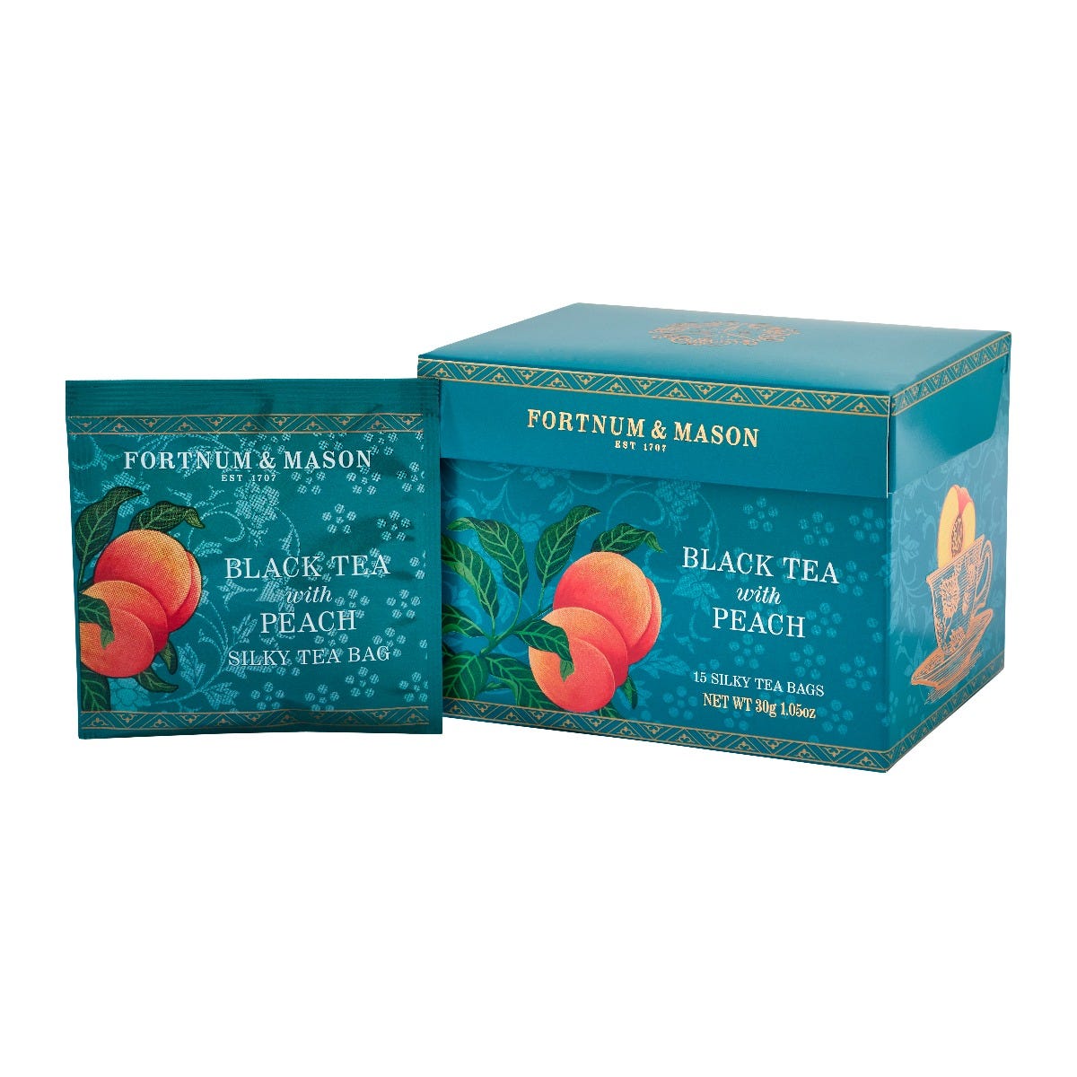 Fortnum & Mason Black Tea with Peach, 15 Silky Tea Bags, 30g