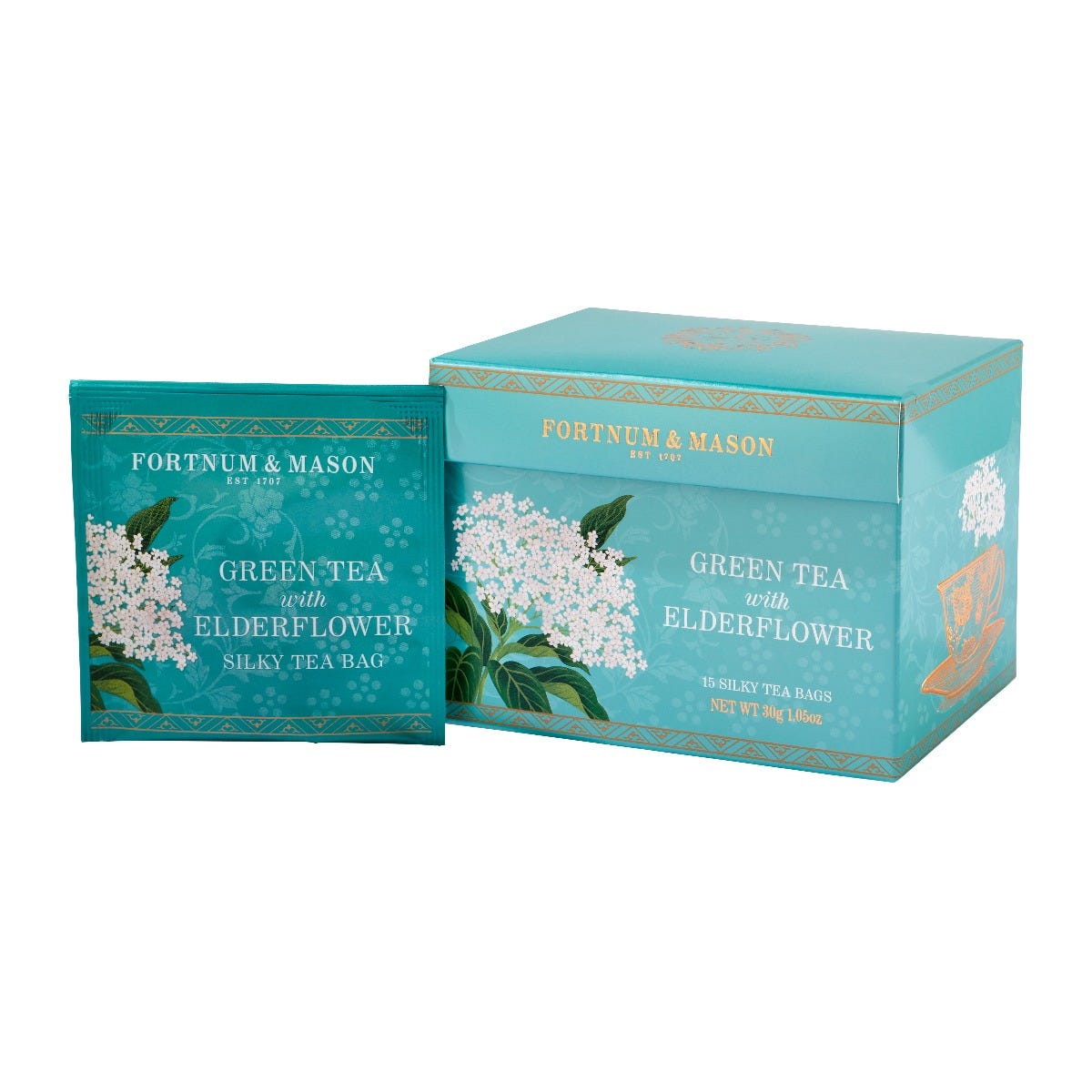 Fortnum & Mason Green Tea with Elderflower, 15 Silky Tea Bags, 30g