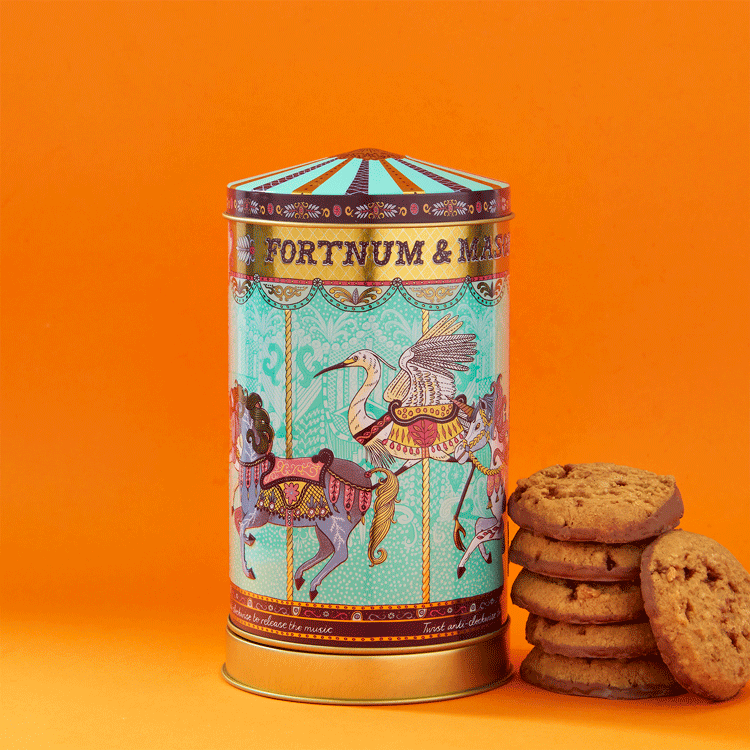 Fortnum & Mason Mini Merry Go Round Musical Biscuit Tin, 150g